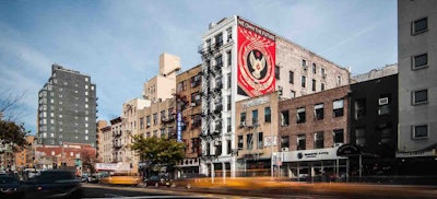 Acclaimed street artist Shepard Fairey on the exterior of 161 Bowery.