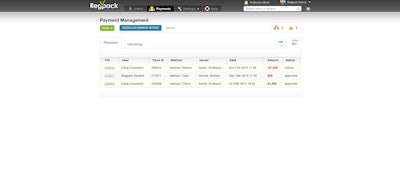 View and manage payments in the admin console. Filter and find all payment types and balances.