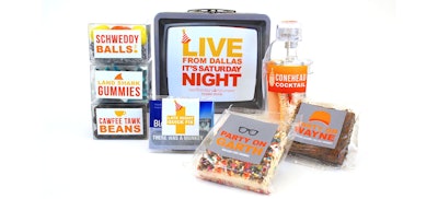 Saturday Night Live-themed welcome gifts for the Birthday Party Projects’ fourth birthday