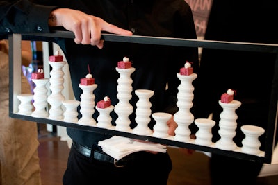 In the welcome room, guests were served artistic bites from Pinch Food Design.