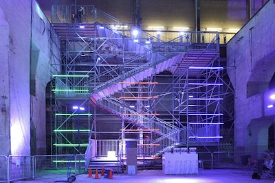A neon-lit industrial staircase took guests to the Jackman Gallery on the second floor of the Hearn Generating Station. The gallery was newly opened to the public for this year's festival.