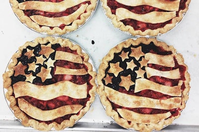 In Austin, Texas, Tiny Pies makes flag-inspired pies. The desserts are filled with cherries and blueberries and topped with a stars-and-stripes-patterned crust.