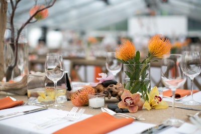The decor, provided by Jewell Events Catering and Frost Chicago, featured ombre tones of burnt orange, red, and yellow.