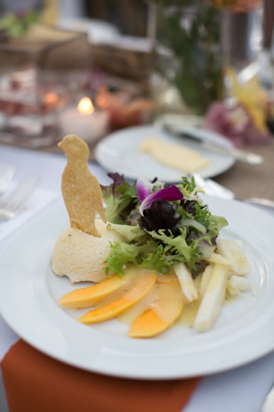 The first course was a goat cheese soufflé topped with a penguin-shaped cracker. The butter that accompanied the bread was also cut out in a penguin shape.
