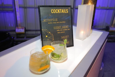 At the bar, guests sipped on custom cocktails named 'Metropolis' and 'Secret Agent.'