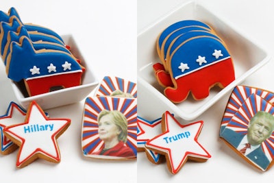 Eleni’s New York offers an assortment of election-theme cookies that will surely win over guests’ appetites this election season. The political cookies make a great gift for campaign fund-raisers, political gatherings, and personal get-togethers, with eight different sets including Trump and Clinton collections, as well as Republican- and Democratic-inspired goodies. Prices range from $8.95 to $65.95. The collections are available on elenis.com and at the bakery’s flagship location in Chelsea Market.