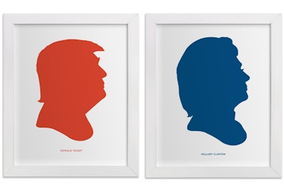 Minted lets customers upload any side-profile photo, such as Clinton's and Trump's, to create a custom silhouette art print. It’s available foil-pressed, letterpressed, or in standard printing in a variety of colors. Pricing starts at $82 for a 5-inch-by-7-inch unframed print.