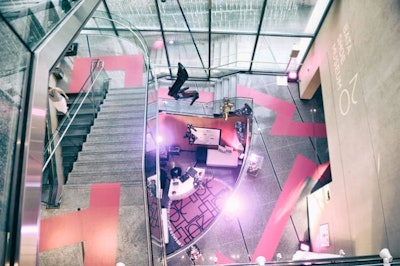 The Bata Shoe Museum celebrated its 20th anniversary in Toronto last year. To encourage guests to explore various spaces within the museum, organizers used a maze theme: At the entrance, guests were given “clue cards” that encouraged them to find the answers to puzzles by entering different galleries. Maze-like markings in hot pink on the floor served as directional signage that led guests into various parts of the venue.