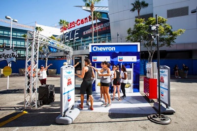 At the Chevron station, guests could use 'gas pumps' to fill up water into branded bottles.