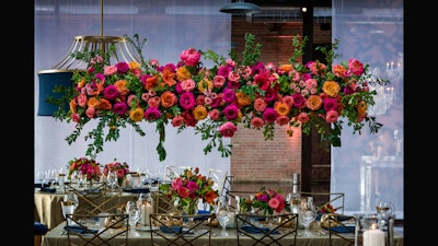 Vibrant suspended florals for a spring wedding in Chicago.
