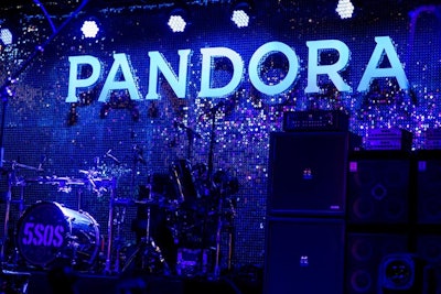 A sparkly stage backdrop had more than 38,000 individual hanging reflective discs and an LED logo. There were also bubble machines, LED water geysers, carbon dioxide stage effects, and confetti cannons to keep the crowd energized.