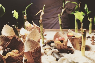 Last year, the Peninsula Chicago offered rotisserie potatoes in cones amid river rocks and bamboo shoots.