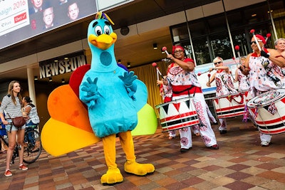 At the beginning of the evening, the NBC peacock made an appearance outside with the Batala Drumming Group.