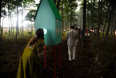 Dubbed 'House,' a Christopher Knowles installation comprised four birdhouses placed throughout the woods. Each had a peephole wherein one could find paintings by the artist.