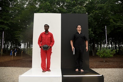 Marianna Kavallieratos's 'Far West' installation on the main west terrace featured performers with painted red faces and dark slicked back hair—some wearing diamond jewelry by returning benefit supporter Plukka.