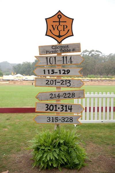 At the Veuve Clicquot Polo Classic in Los Angeles in 2014, even directional signage leading guests to seating got an arty, rustic look in keeping with the rest of the event's chic decor.