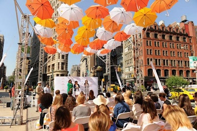 Skincare brand La Roche-Posay's street promotion in 2013 brought a colorful suspended installation of branded parasols to New York's Madison Square Park.