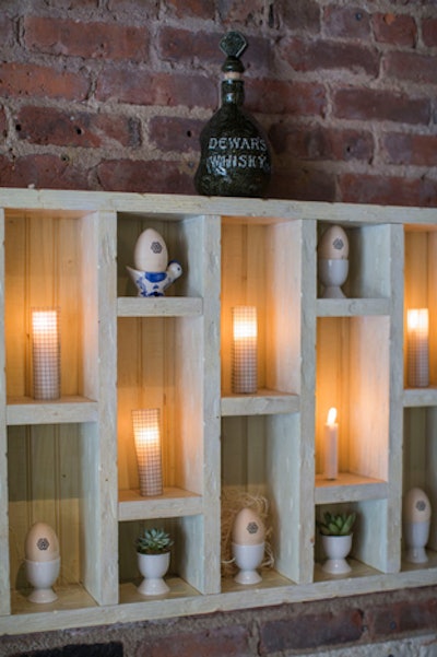 Decor throughout the space included eggs featuring the Dewar's symbol.