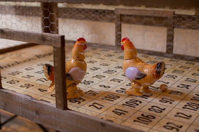 One activity set up for attendees was chicken bingo. Throughout the night, brand ambassadors handed guests numbers and announced when the games would take place. Mechanical toy chickens would then lay a toy egg on a number.