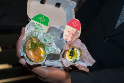 Scotch eggs made by the chefs during the cook-off were served to guests in branded egg cartons.