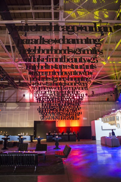 Chicago hosted the U.S. Travel Association’s IPW conference in 2014. At the splashy opening-night party, hanging letters and signs served to divide the space and add a sense of intimacy throughout.