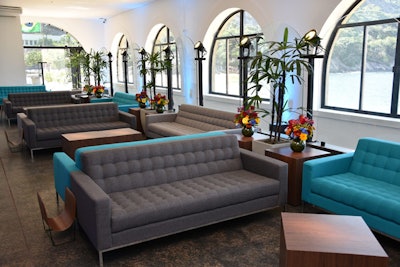 Designers incorporated Cisco's brand color of turquoise blue into the decor.