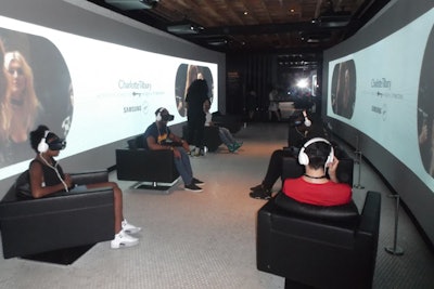At Charlotte Tilbury's Scent of a Dream fragrance launch party, which took place September 10 in New York, guests could immerse themselves in a virtual reality short film starring Kate Moss, a spokesmodel for Scent of a Dream. Virtual-reality stations were placed throughout the three-story Samsung 837, where the event was held.