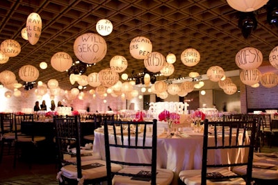 For the Whitney Museum of American Art’s final gala in the historic Breuer Building in 2014, dining room decor included hanging paper lanterns with the names of honorees.