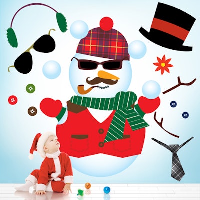 Employees can design their own snowman (or snowwoman) with repositionable wall decals from WallCandy Arts. Each wall sticker, $38, is removable, reusable, and safe for surfaces.
