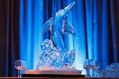 A dolphin ice sculpture in the lobby advanced the ocean-inspired theme.