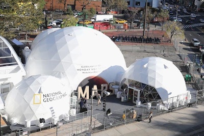 The activation's footprint included four geodesic dome tents that each contained 'training modules' that gave visitors a sense of what it would be like to colonize Mars.