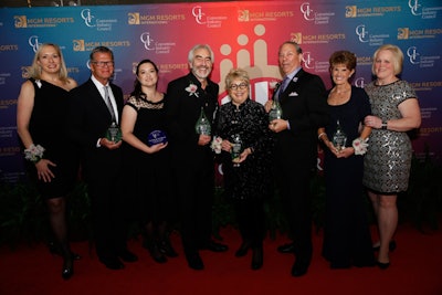 Honorees and hosts at the Convention Industry Council’s Hall of Leaders & Pacesetter Awards, (pictured, from left to right): Karen Kotowski, president and C.E.O. of the Convention Industry Council; John Patronski; Mariela McIlwraith; Patrick Delaney; Carol Krugman; Richard Aaron; Colleen Rickenbacher; and Bonnie Fedchock, executive director of the National Association for Catering & Events.