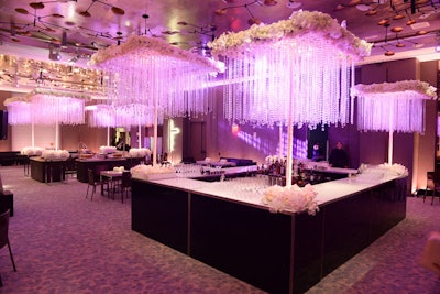 Bailey's design for the hotel's ballroom involved eight crystal and floral lampshade-like pieces.