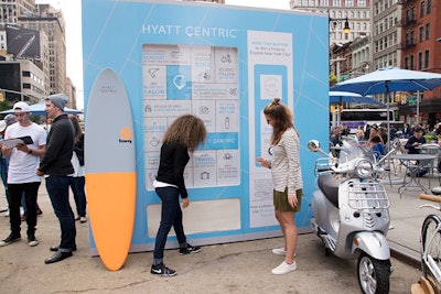 Hyatt Centric's giant vending machine invited passersby to push a button for a chance to win a variety of prizes including a Vespa Primavera motor scooter.