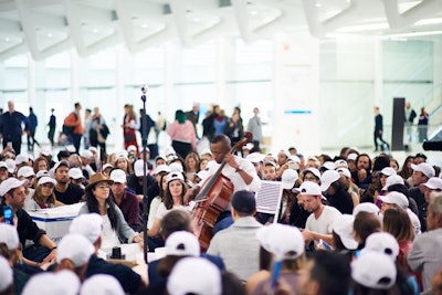 During the event, instrumentalists joined the circle and the 16-person Young New Yorkers’ Chorus sang an a cappella version of Bon Iver’s 'Skinny Love.'