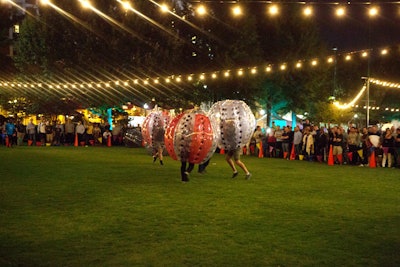 Unusual activities such as Knockerball attracted crowds who cheered on the participants.