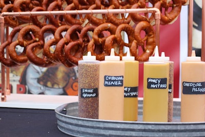 Traditional baked pretzels served with a cheddar-pilsner sauce, by Patina Catering in Los Angeles