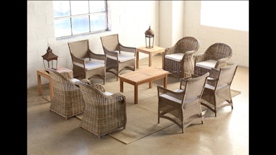 Wicker and teak outdoor furniture