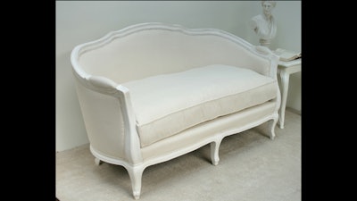 Antique white linen Louis love seat