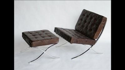 Cigar leather Barcelona-style chair and ottoman