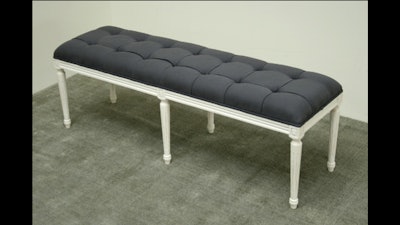 Gray linen French-style bench in antique white finish