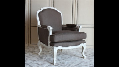 Oly French-style arm chair with antique white frame and walnut linen upholstery