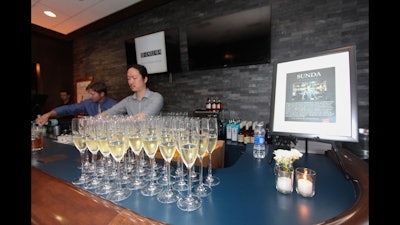 Champagne glasses on the bar