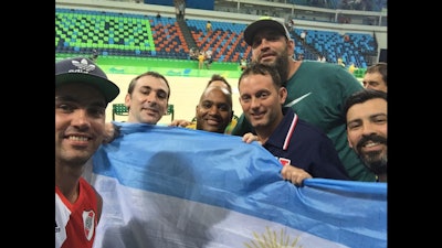 Posing with the Argentina fans