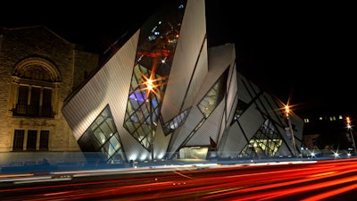 The Royal Ontario Museum exterior at night