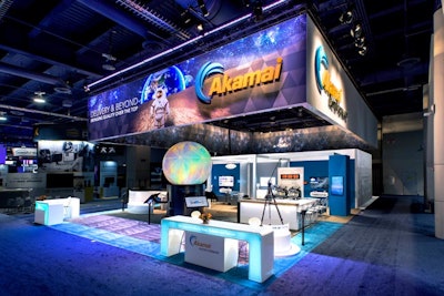 For the National Association of Broadcasters show, held in Las Vegas in April, MC2 built a booth for client Akamai that was designed to walk prospective clients through its newest set of broadcast operations tools. Cameras mounted in the exhibit captured real-time action at a coffee shop; that content then flowed into a projected globe and then into a high-tech “command center.” The walk ended in a living-room-inspired setting, where guests could watch the feed on the small screen.