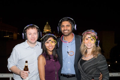 To keep the traffic flow moving throughout the venue, the event team set up a silent disco on the sixth floor, providing guests with headsets and glow merchandise like bracelets, necklaces, and glasses.
