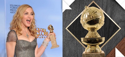 Madonna with the HFPA Golden Globes statuette, redesigned and refined by Society Awards