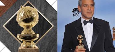 George Clooney with the HFPA Golden Globes statuette, redesigned and refined by Society Awards