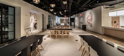 The dining area offers a variety of seating and table options and flexible exhibit space.